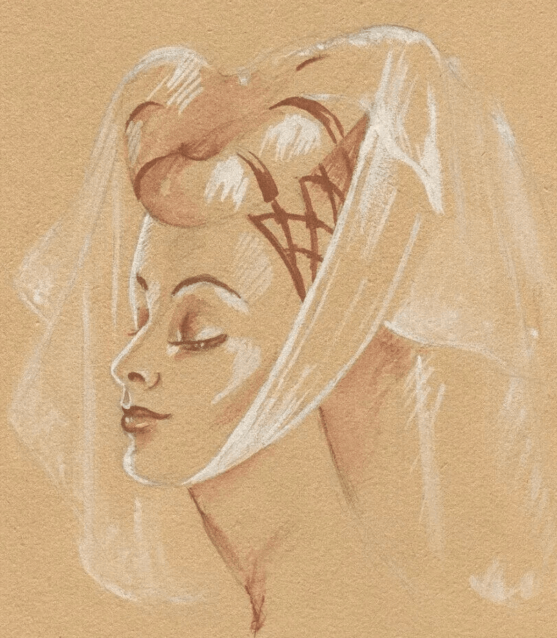 Vintage Red Chalk Original Drawing Woman Portrait, Faces, Princess, Figure