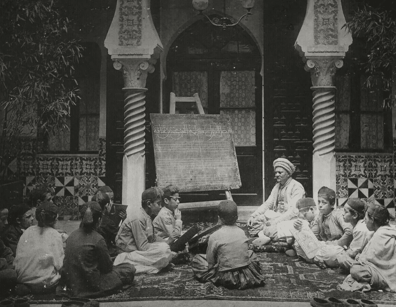 Alexandre LEROUX - Arab School, Algeria, vintage, photo engraving - c. 1890