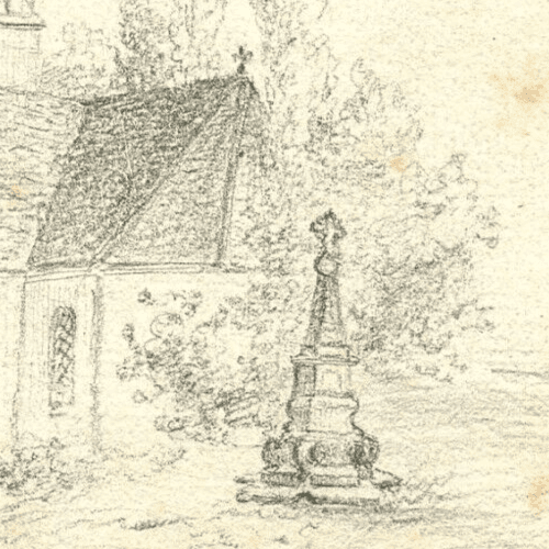 Antique Pencil Original Drawing 19th century Loisail, Parish Church Landscape image 3
