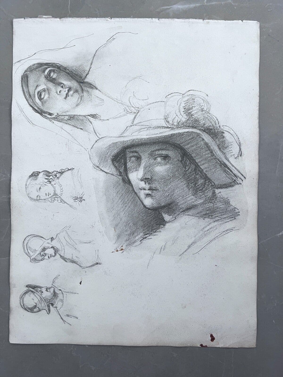 Antique Original Drawing 19th century People, Portraits, Woman, Man, Sketches image 1
