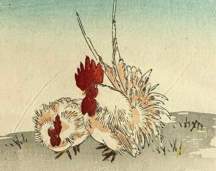 Japanese Woodprint Rooster Animal c. 1890