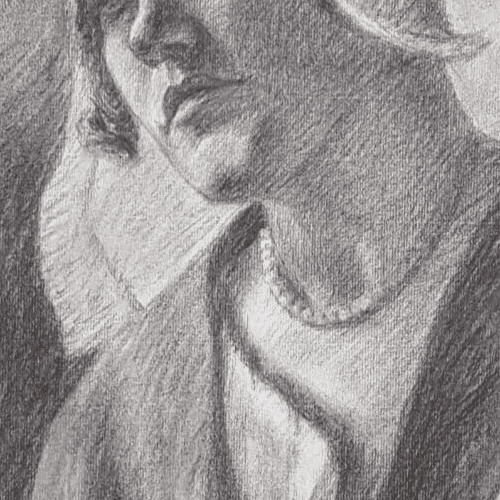 Antique Charcoal Original Old Drawing Woman Portrait with Hat c. 1910 image 3