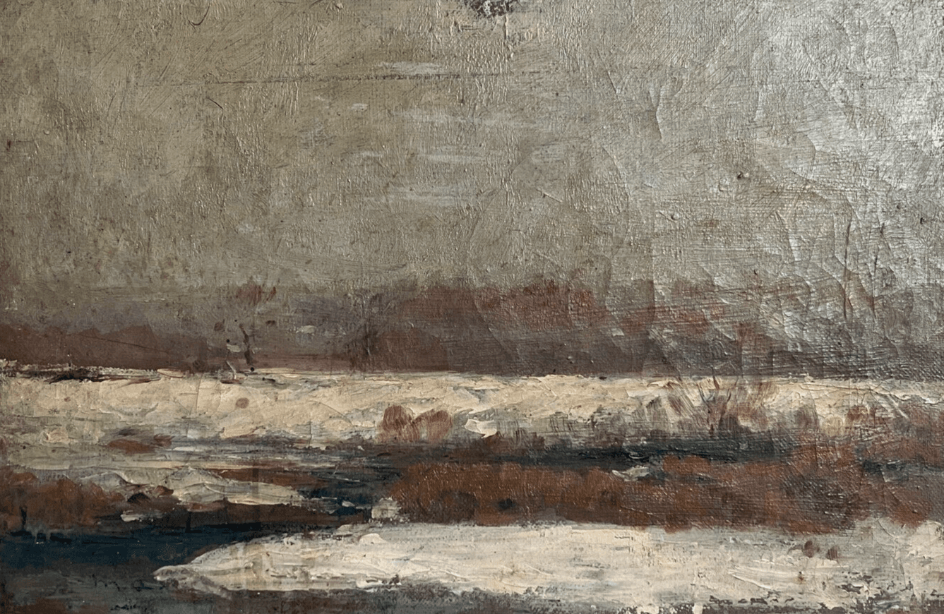 Antique Original Painting Seaview, Seaside, Sea, Nature, Winter 19th century image 1