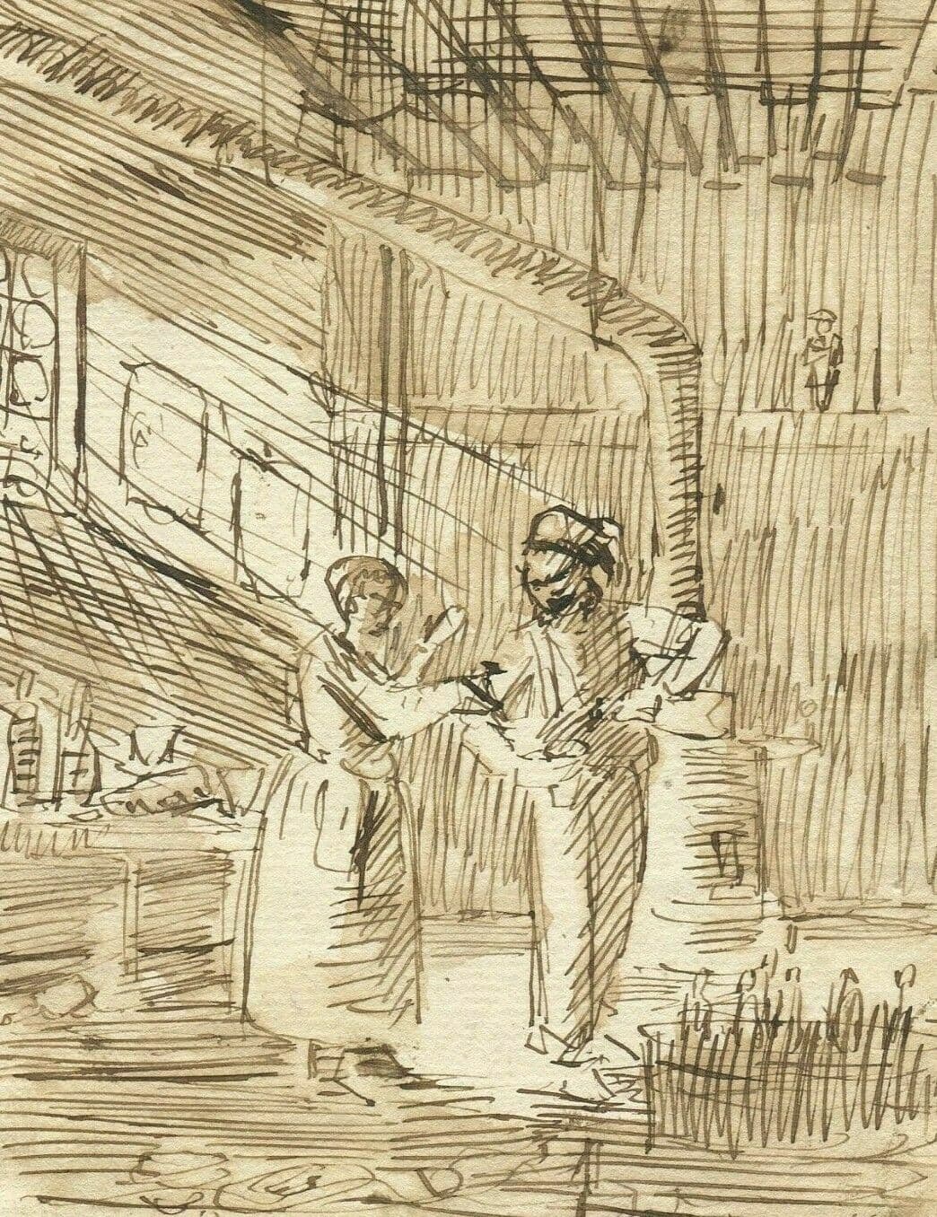 Drawing signed Genre Scene, Interior image 1