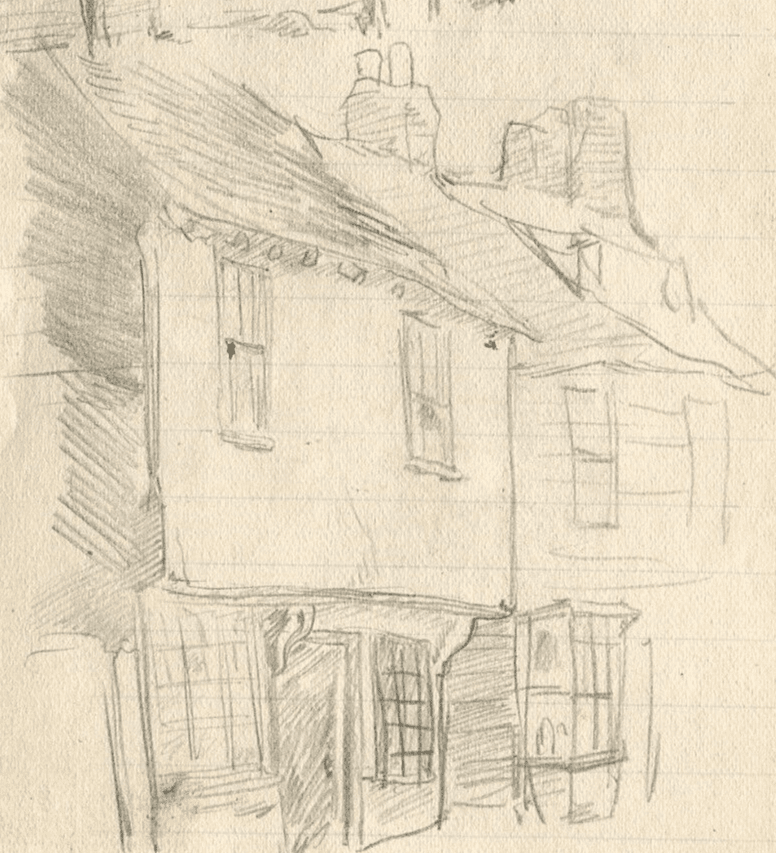 Vintage Pencil Drawing House, Building, Architecture, Cityvie Sketches Original
