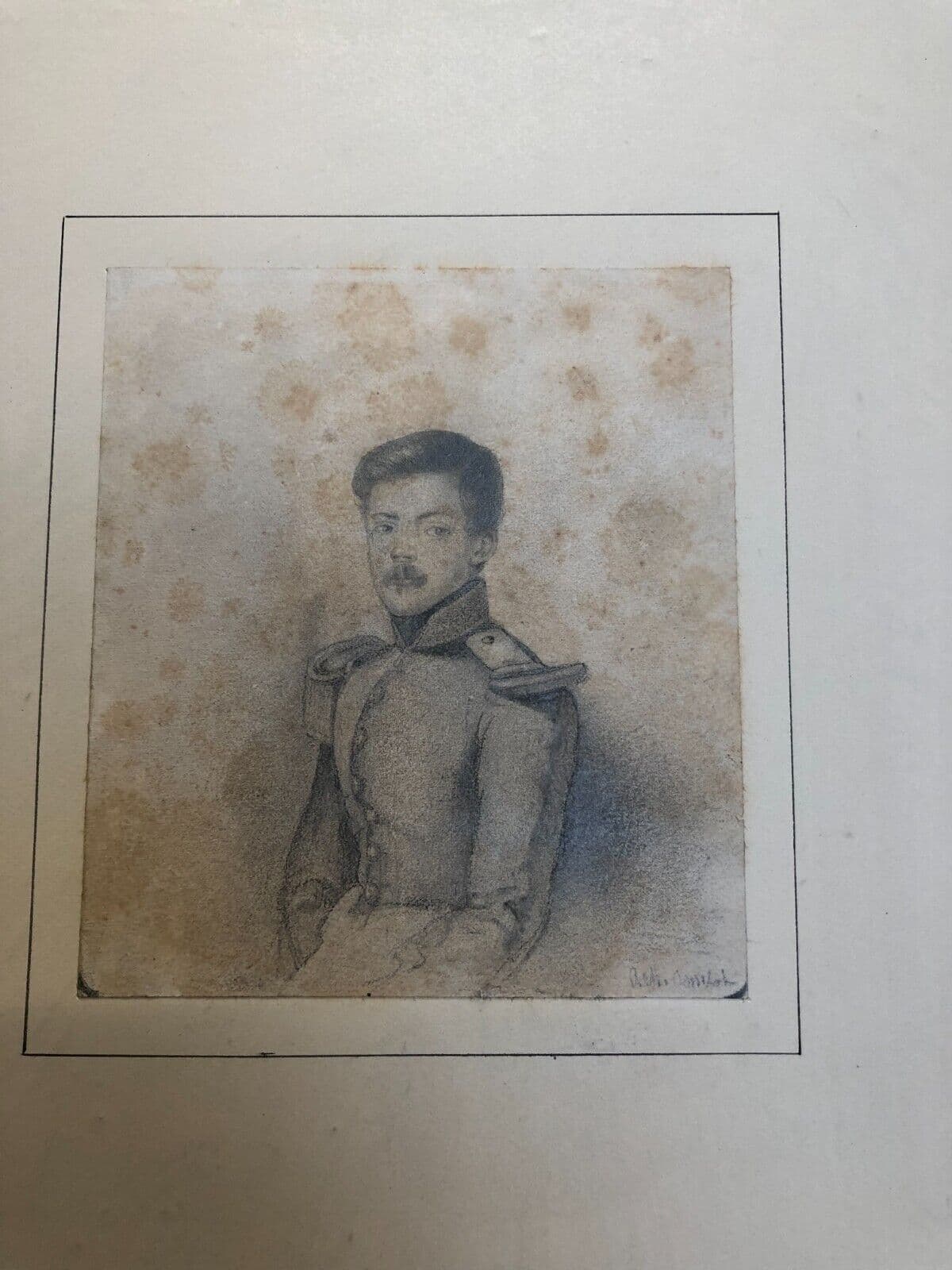 Antique Pencil Original Drawing 19th century Military Man Portrait image 2