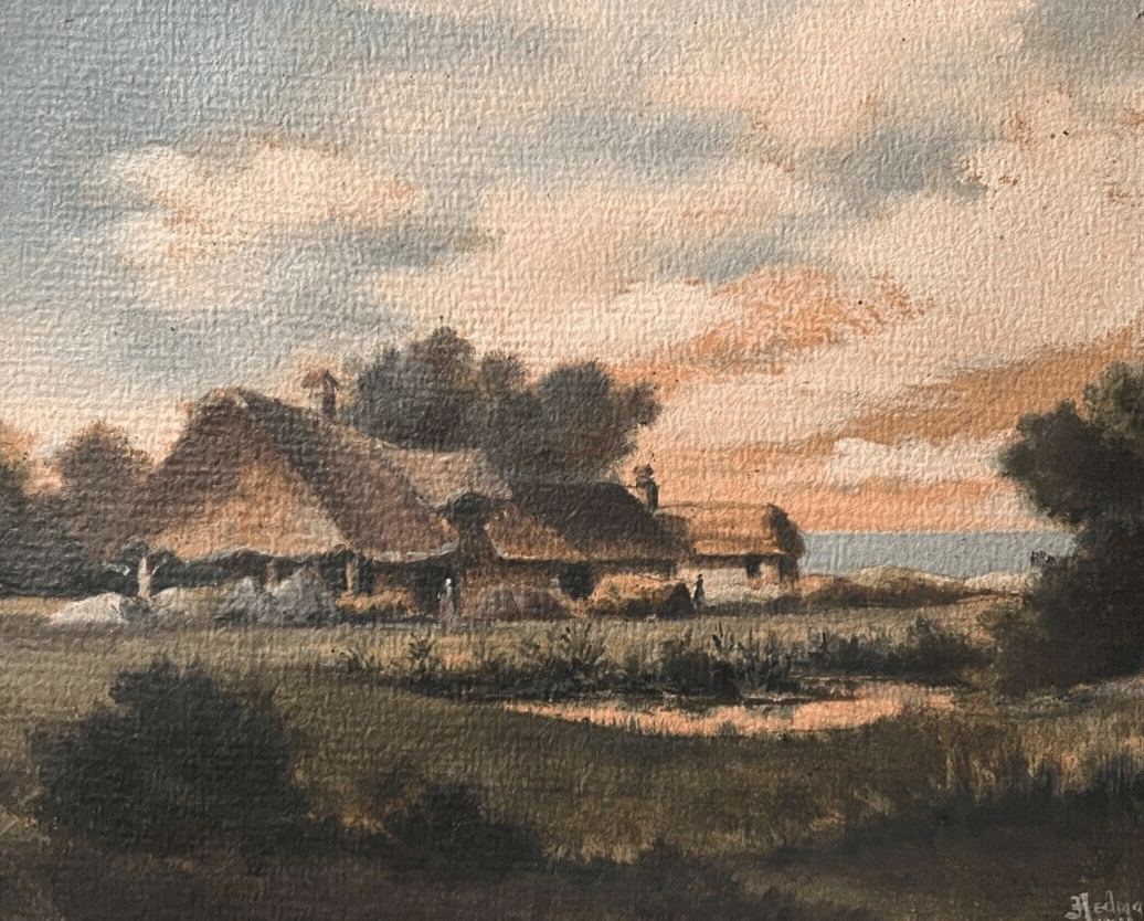 Vintage Original Painting signed Seaview Landscape, Trees, Houses