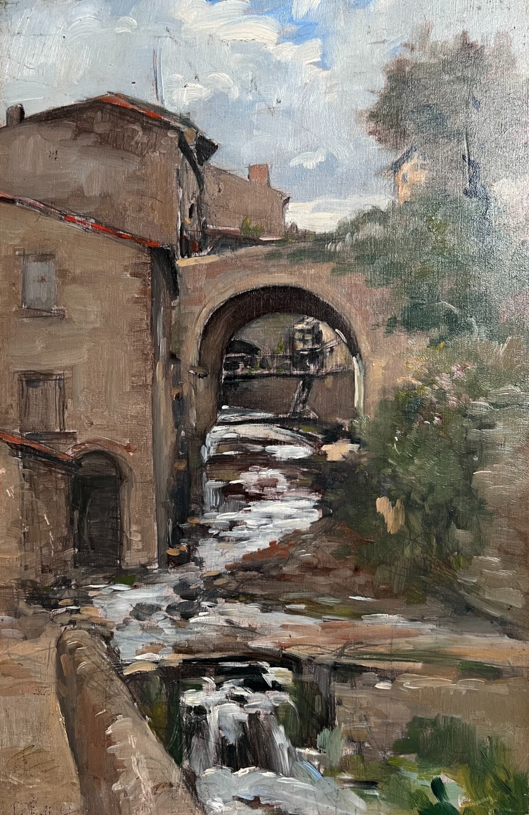 Painting by Pierre PELTIER (1900-1988) Village Landscape