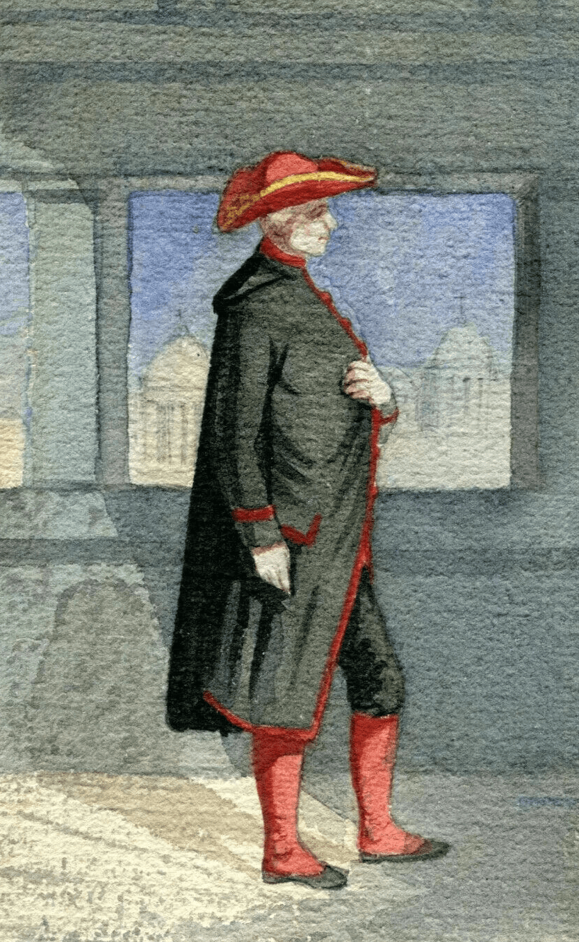 Antique Drawing Original Costume, Man, Italy, Religious, Church