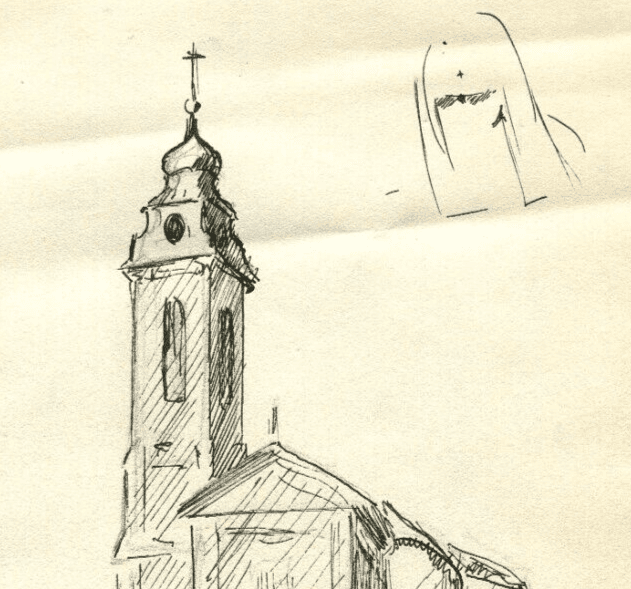 Vintage Ink Original Drawing Cityview, Nice, France Church image 3