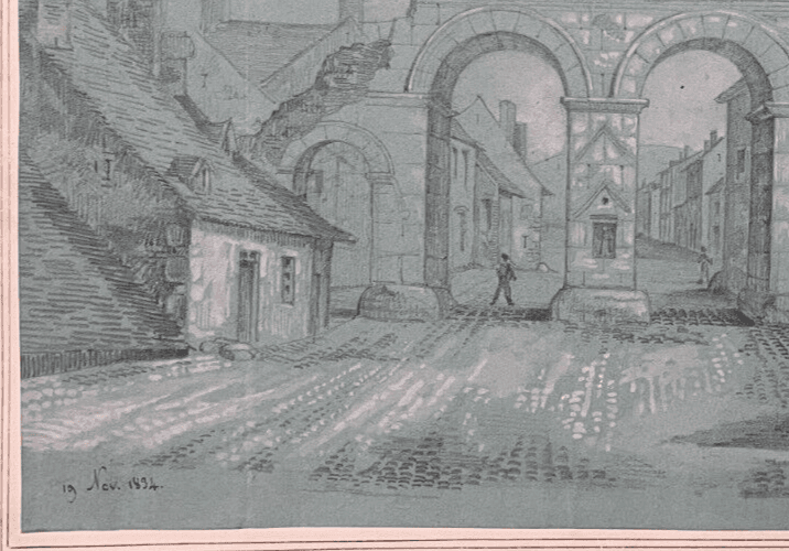 Antique Pencil Drawing Landscape Porte d'Arroux, Autun 1894 Artwork image 3
