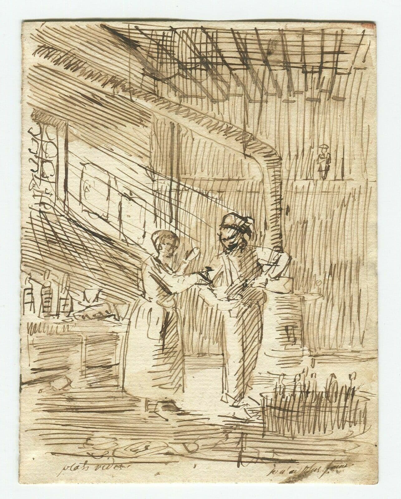 Drawing signed Genre Scene, Interior image 2