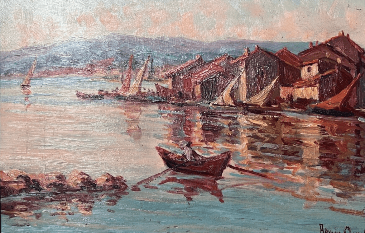 Antique Oil Original Painting signed Maritime Landscape, Seascape