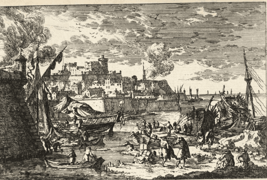 Antique Etching Original Nicolas PERELLE (1631-1695) Harbour view Etching