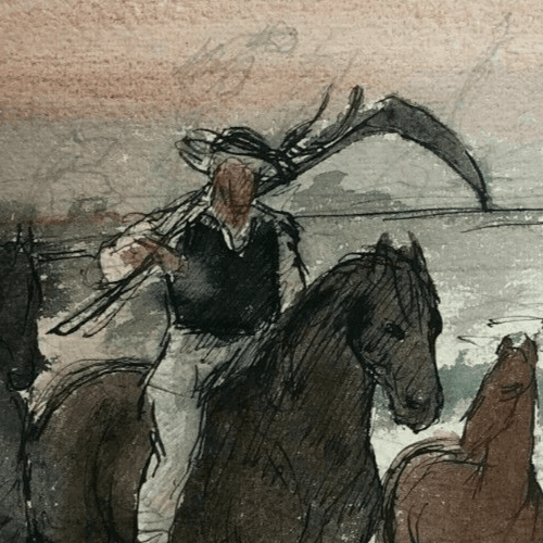 Vintage Drawing Original Man on a Horse, Farmer image 2