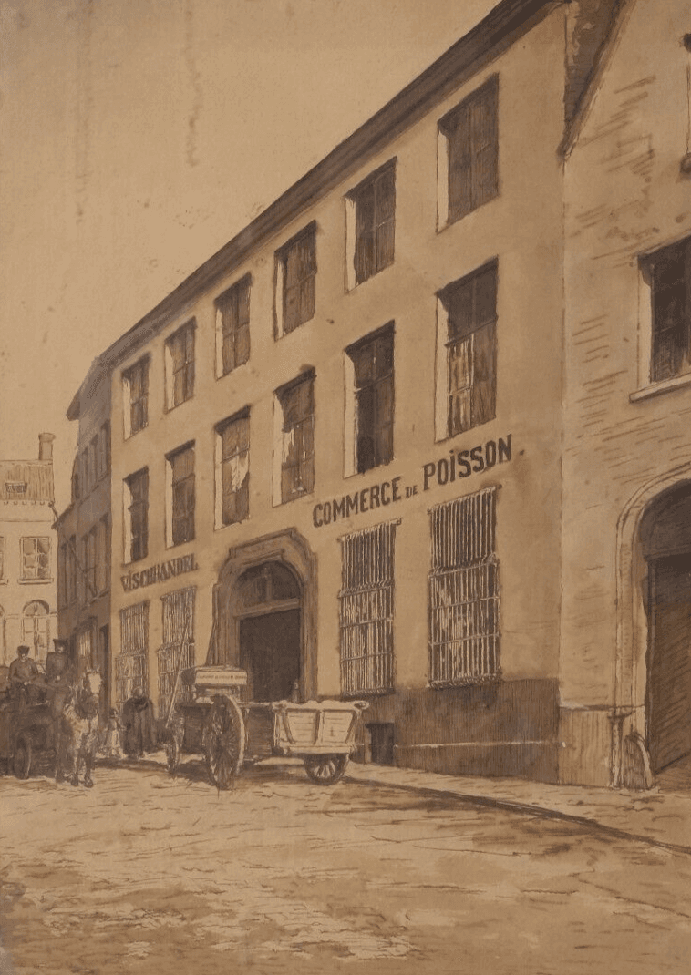 Drawing Life Working Scene, Cityview, Fish trade 1900
