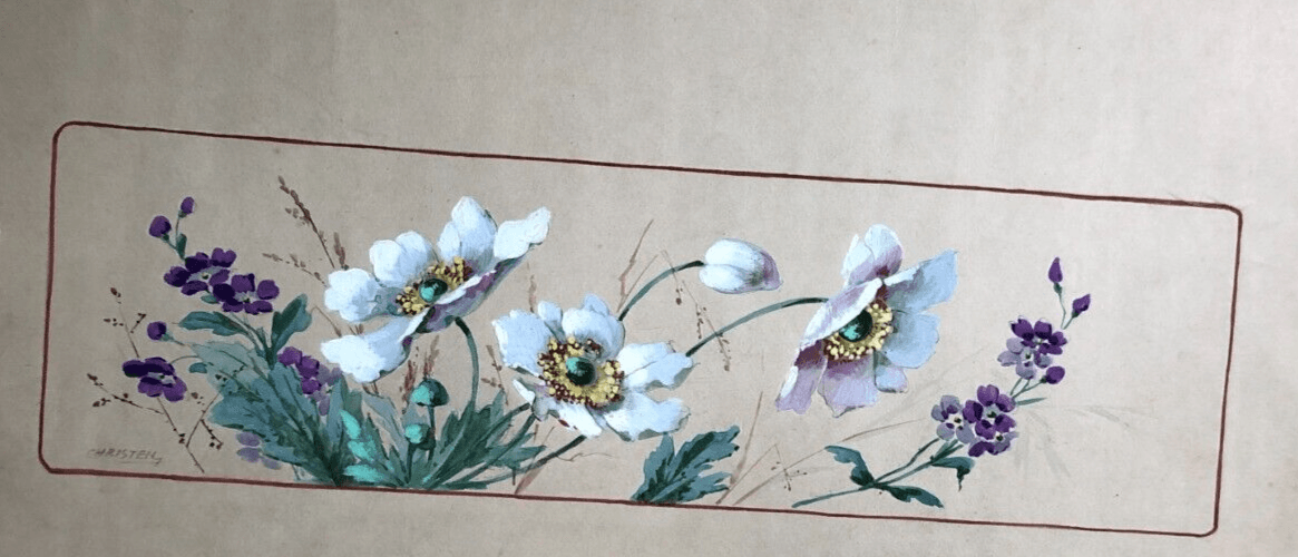 Original Antique 19th century Drawing Flowers Bouquet Floral