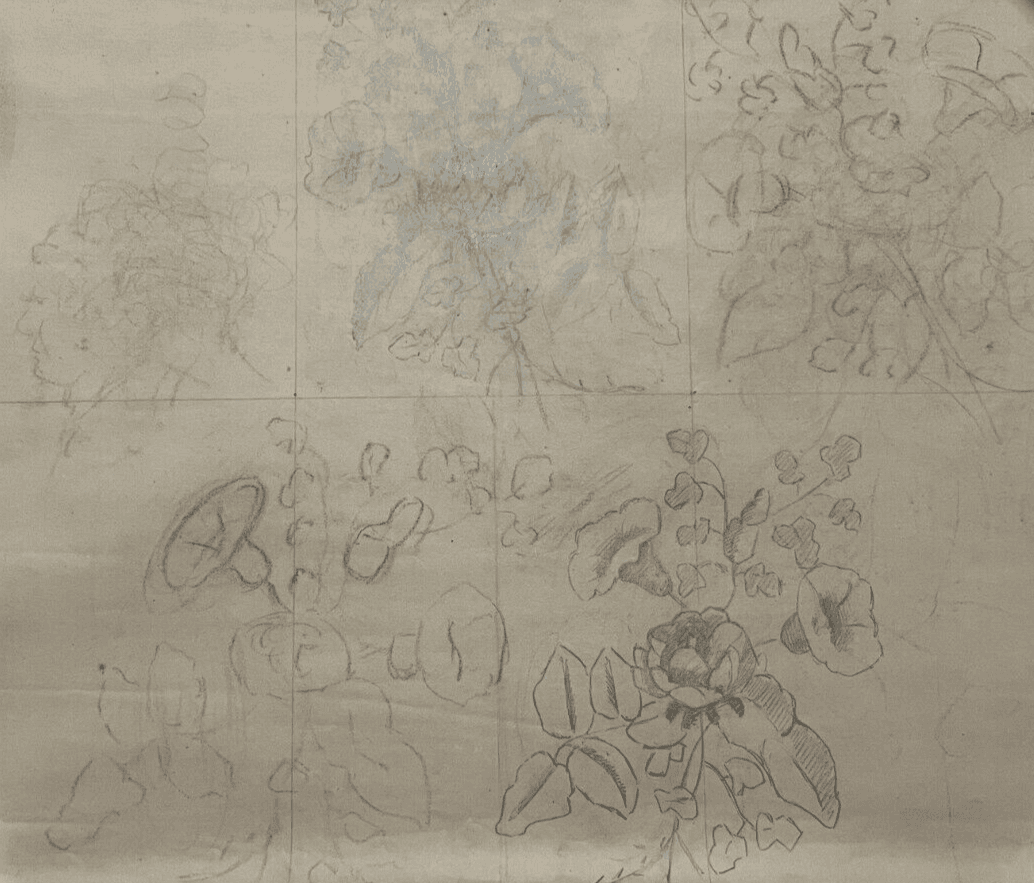 Antique Original Drawing Flowers, Floral, Still Life, Sketch