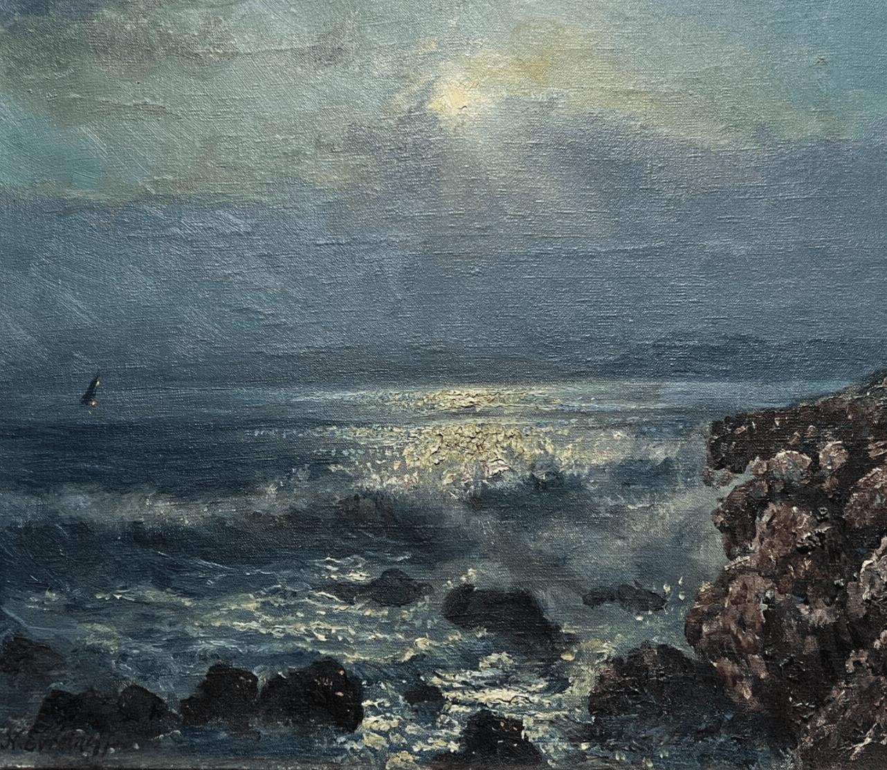 Vintage Painting Oil Nicolas EVREINOFF (1879-1953) Maritime Landscape, Seascape