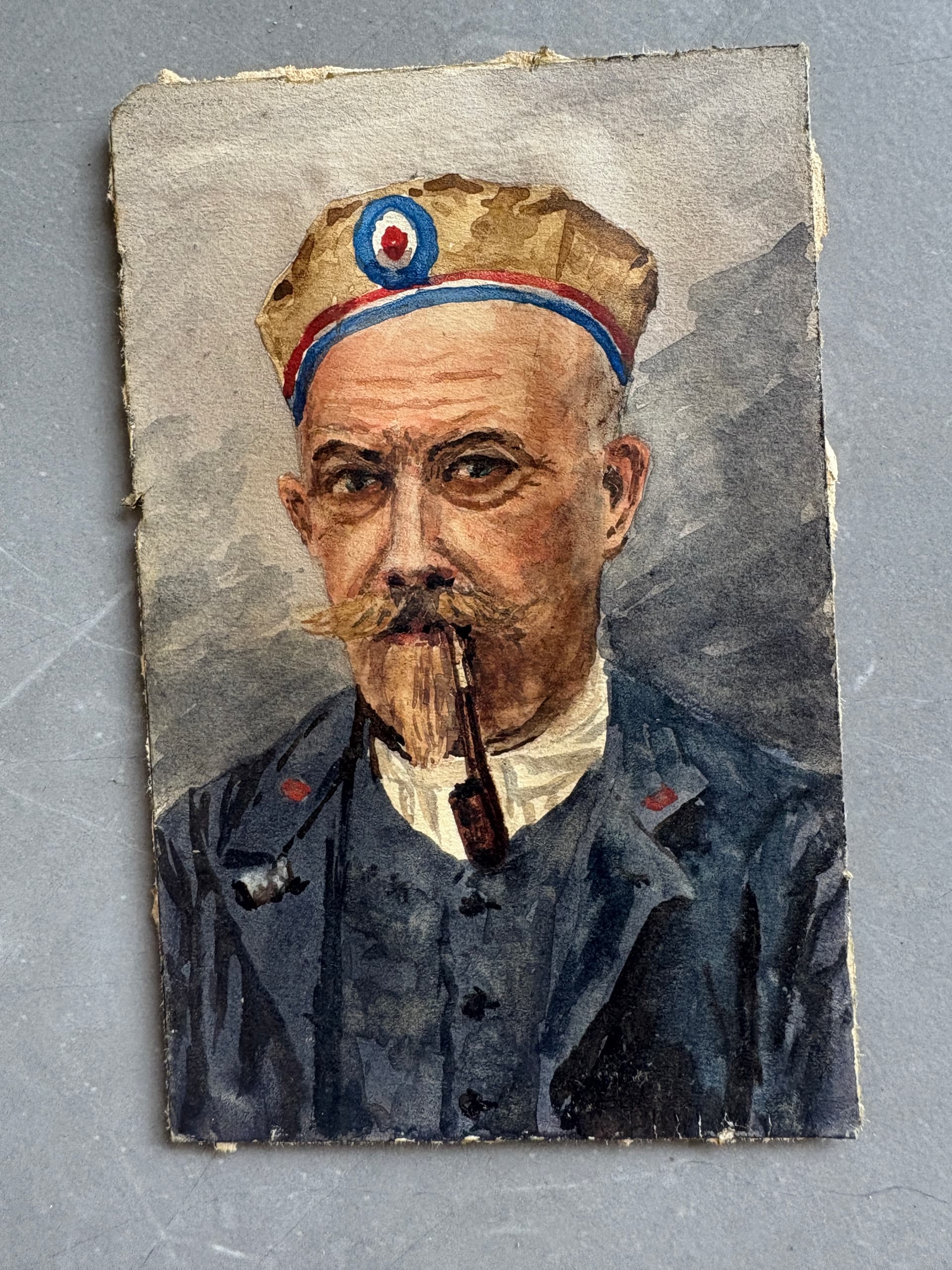 Painting Military Man Portrait with Pipe c. 1917