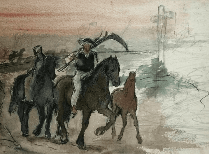 Vintage Drawing Original Man on a Horse, Farmer image 1