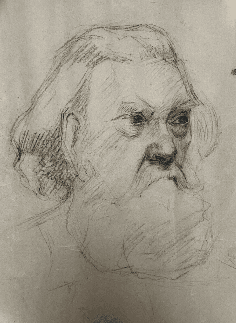 Antique Original Drawing Man, Portrait, Beard, Profil