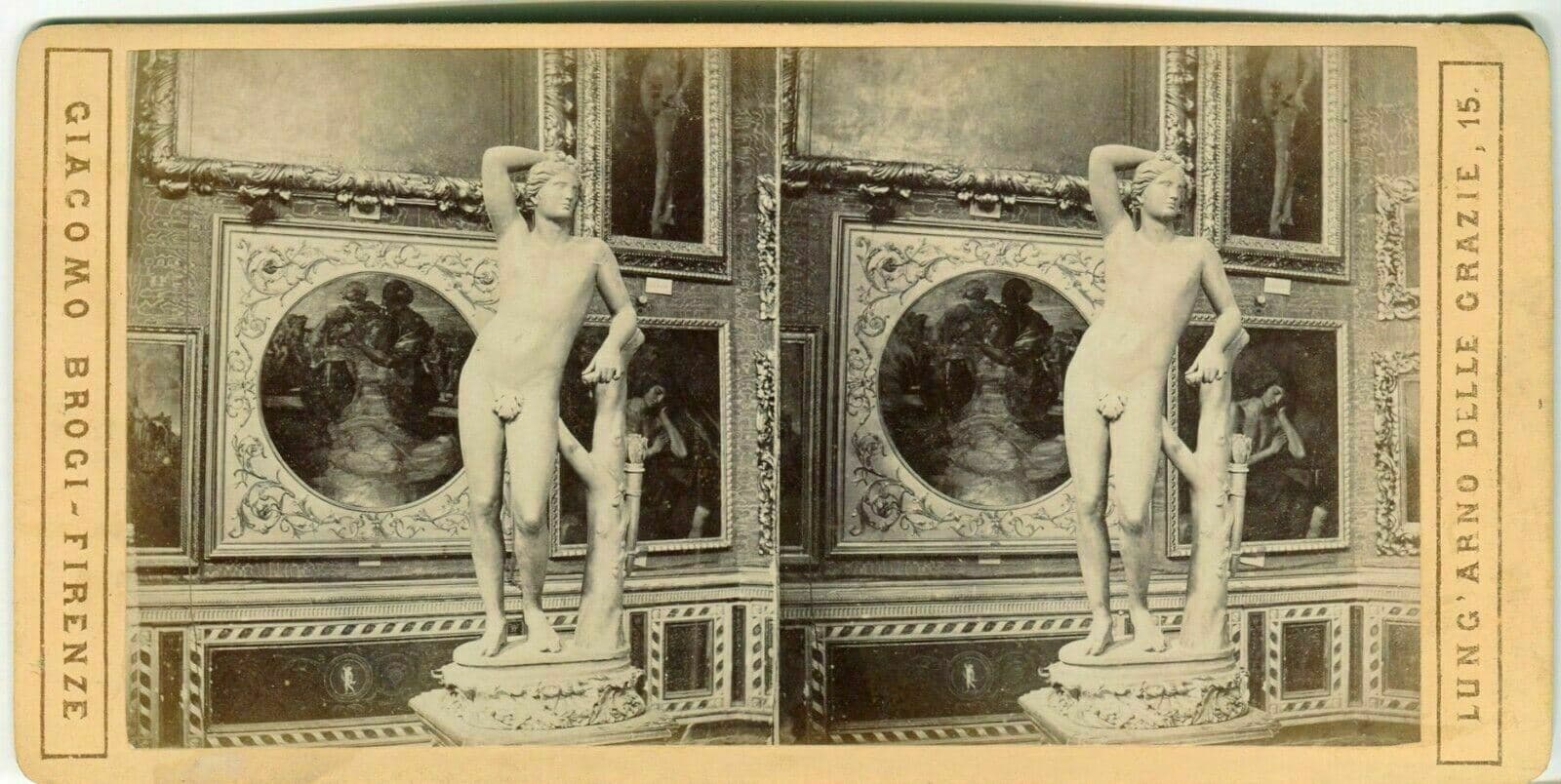 Vintage Stereoview Giacomo BROGI - Florence Apollino Tribuna Uffizi c 1870