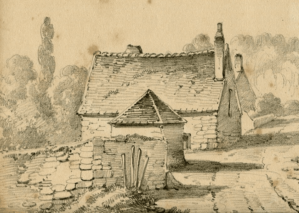 Antique Pencil Drawing Armand BLANDIN (1804-1846) Landscape Tours, Vouvray 1866