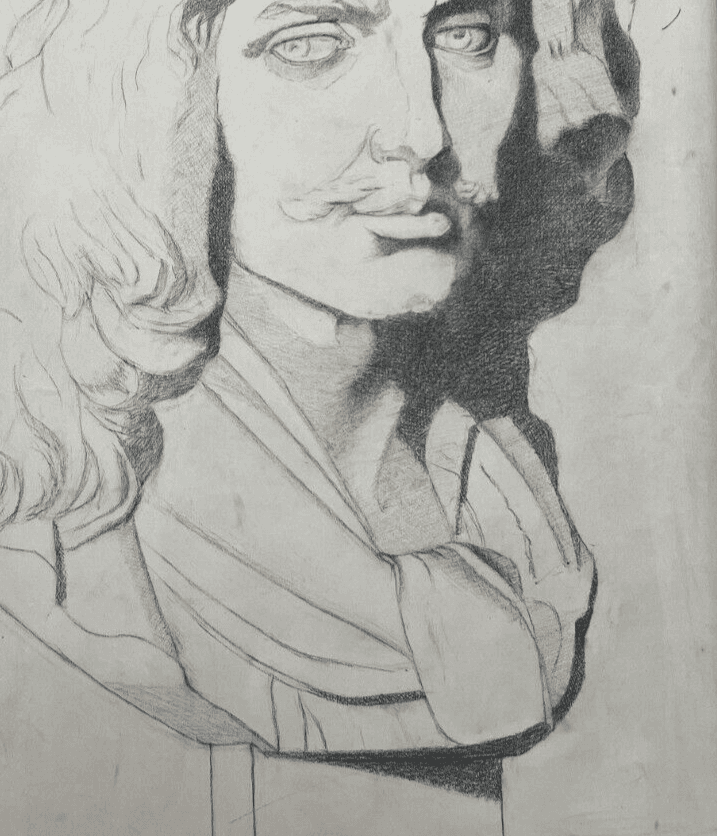 Antique Original Drawing Man, Portrait, Moustache, Sculpture image 6