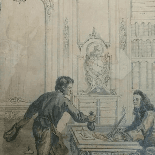 Antique Pencil Drawing 19th century La Fontaine, Financier - Dikéos Collection image 3