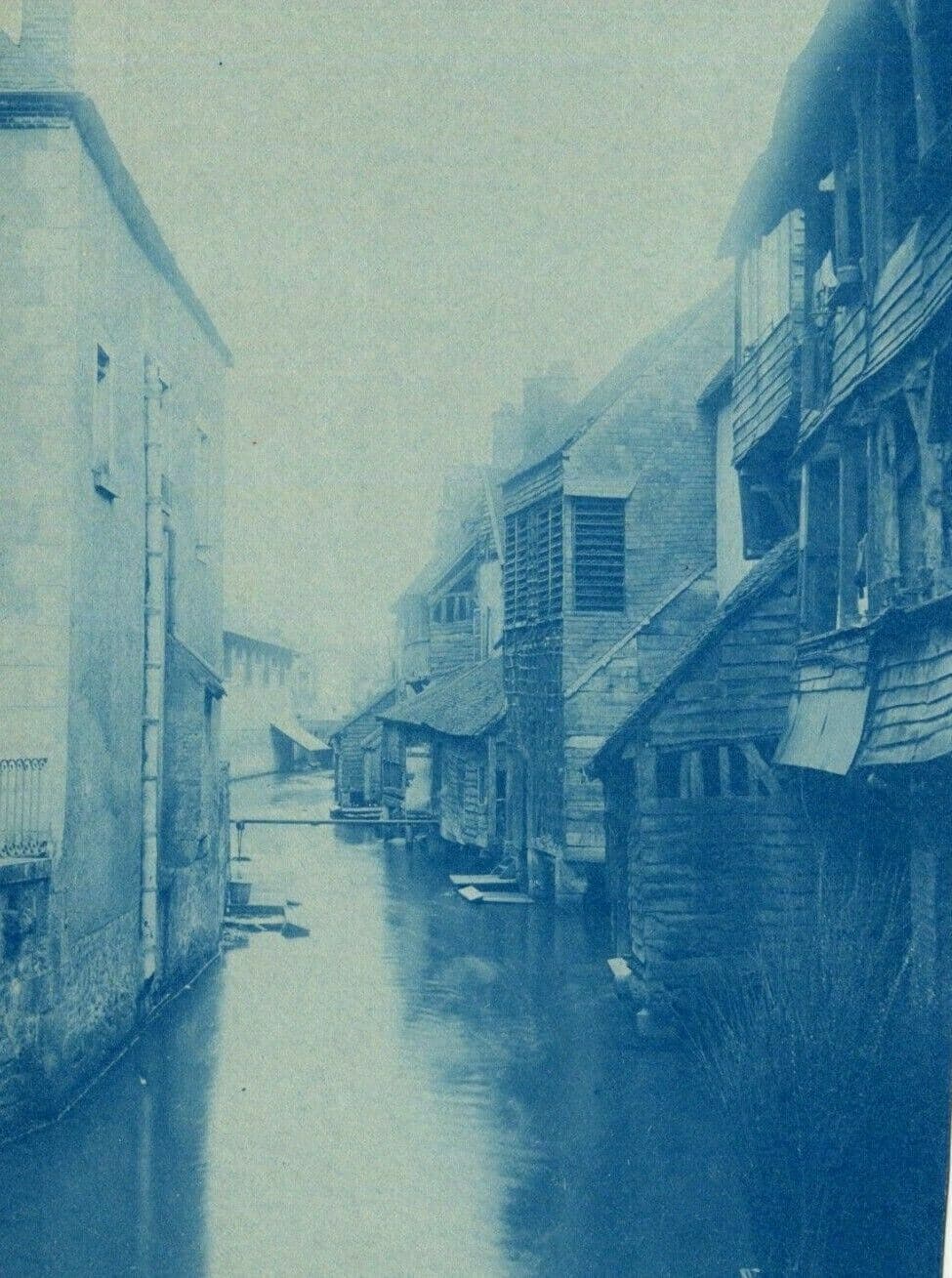 Vintage Photographs Cyanotype 19th century Canal, Village, Montargis