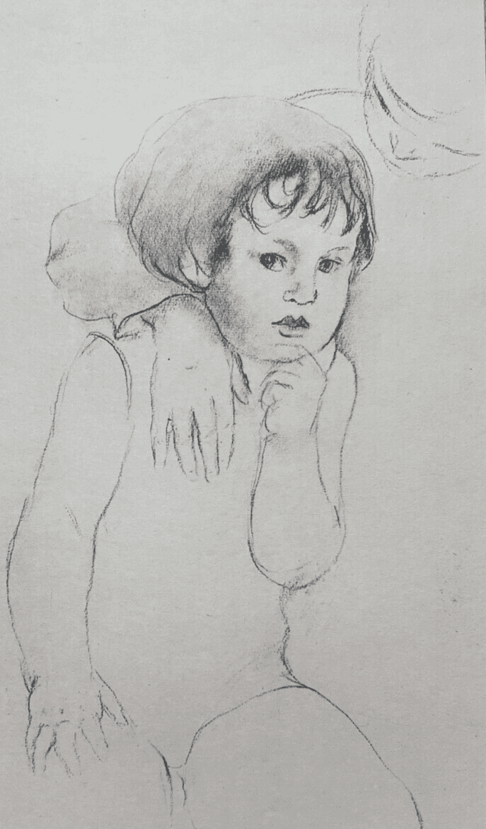 Antique Old Pencil Drawing Original Edmond SIGRIST (1882-1947) Children Portrait
