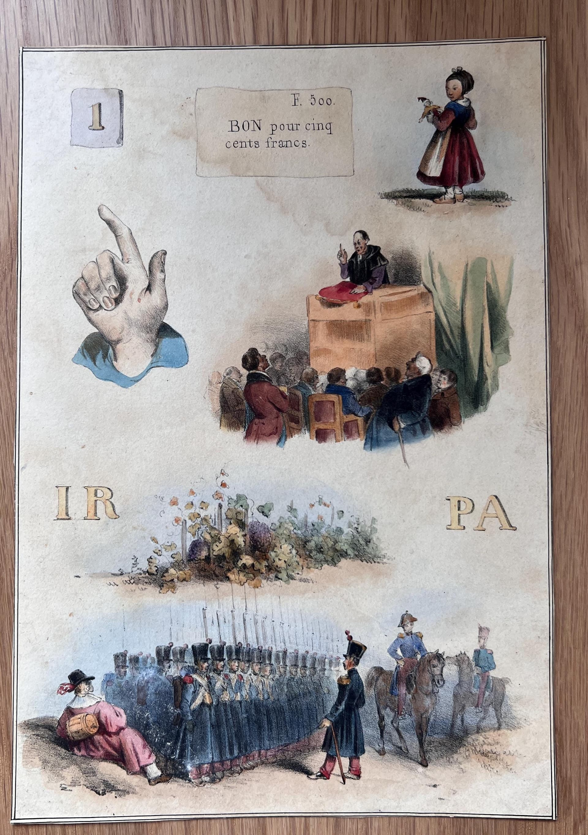 French Antique Illustration - Military Satire - 19th Century