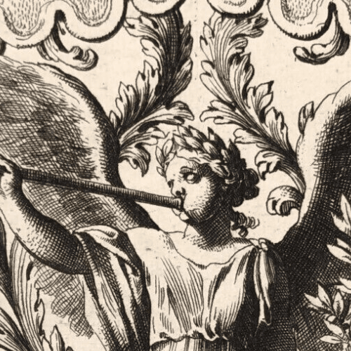 Antique Original Etching Jean Le Pautre (1618–1682) Angel, Trumpet, Ornament image 3