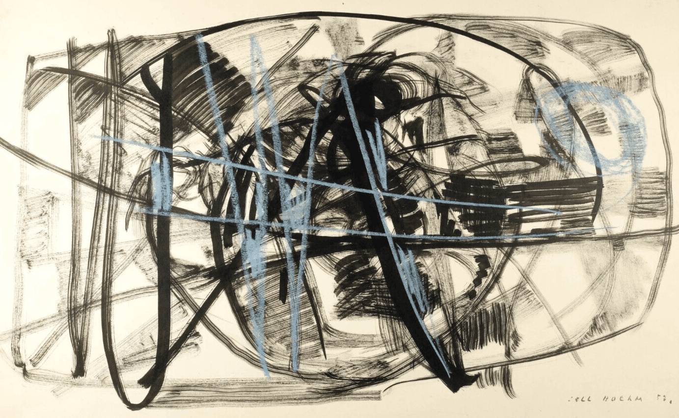 Modern Vintage Ink Drawing Abstraction, Abstract 1952 Original Signed