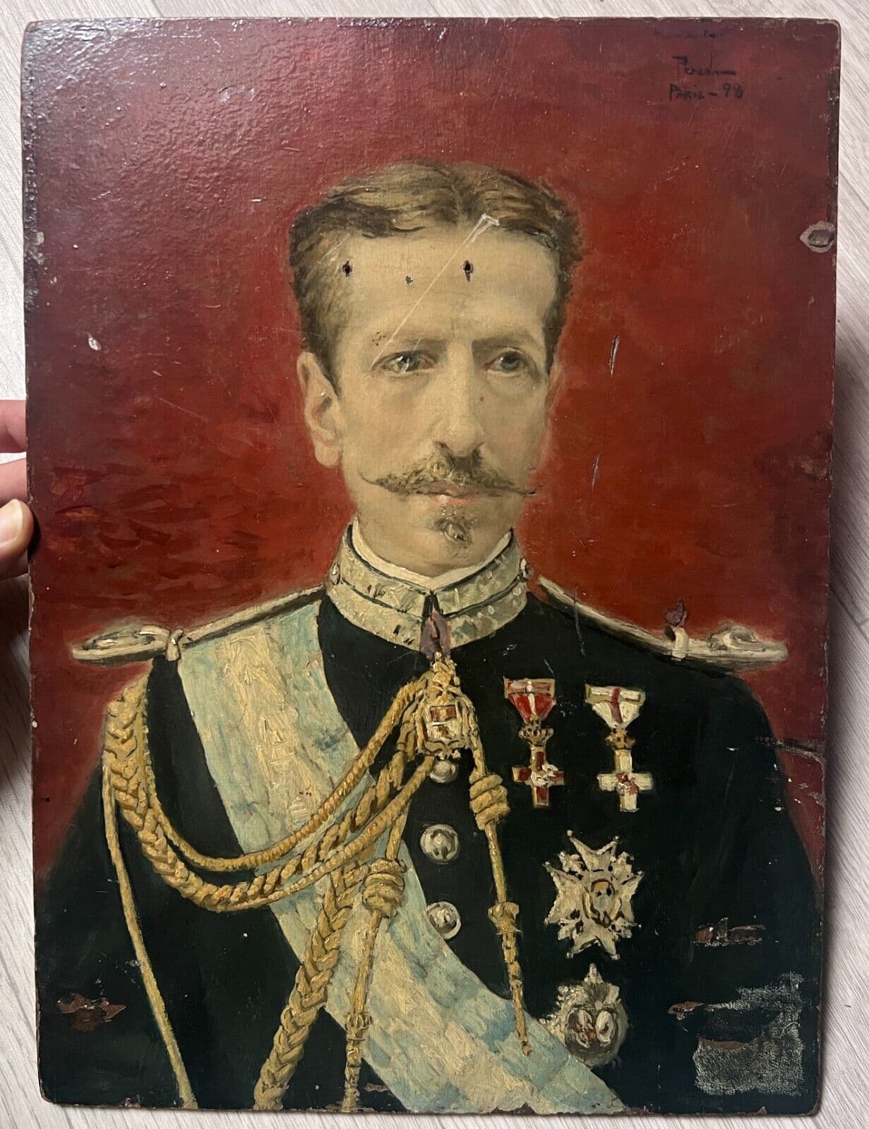 Antique Painting Original Man, Portrait, Military, Charles III signed image 2