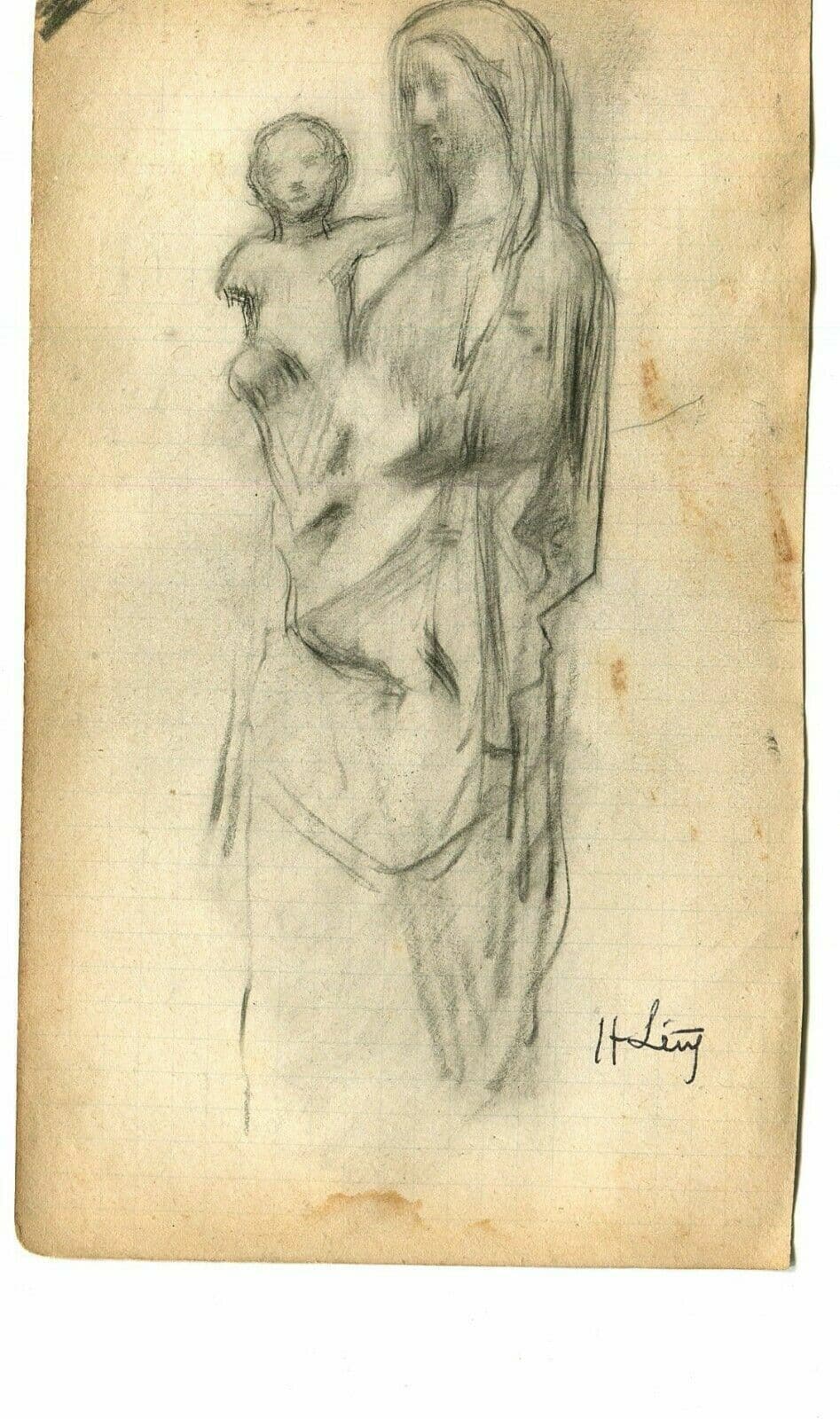 Hippolyte LETY (1878-1959) Madonna and Child Drawing image 2