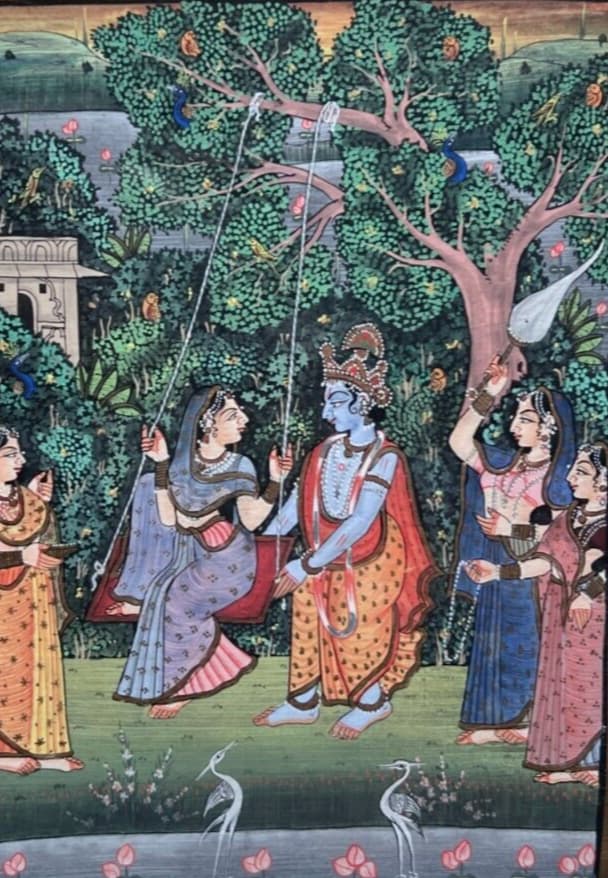 Vintage Original Painting Indian People Scene