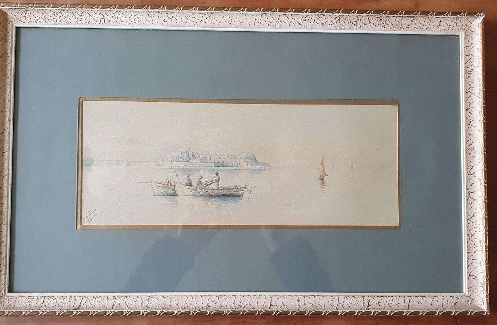 Antique Painting Original Landscape, Corfu, People, Cityview, Boat, Sea image 8