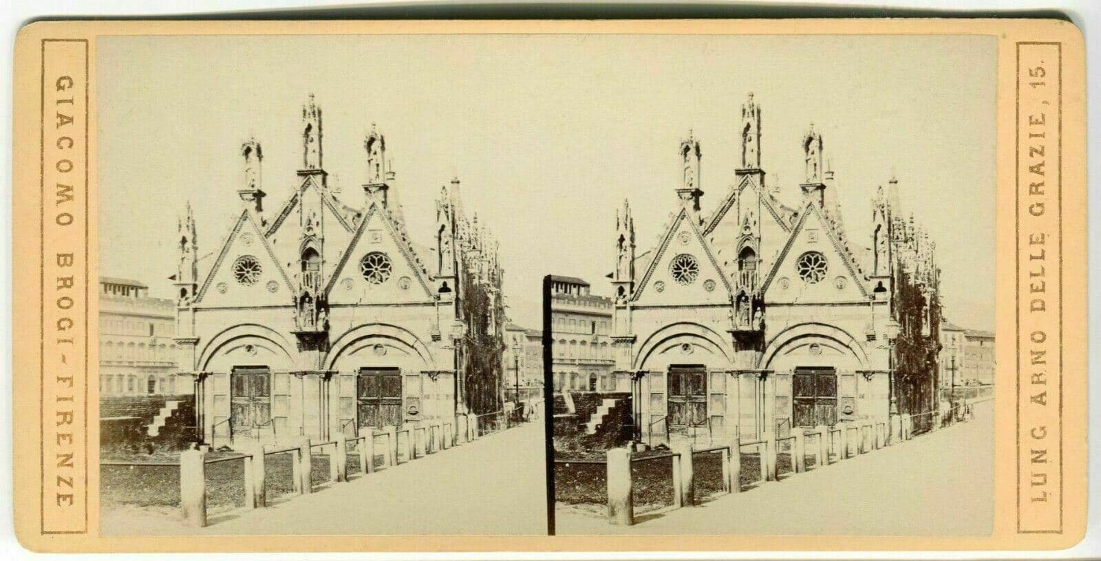 Vintage Stereoview Photo Giacomo BROGI - Pisa. S.Maria della Spina c. 1870