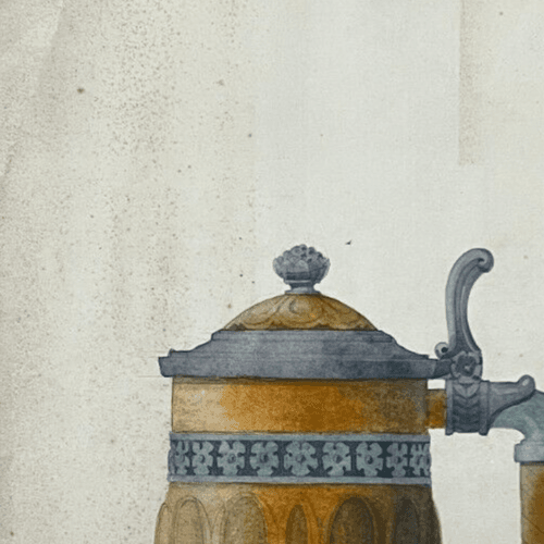 Antique Architecture Original Drawing Architecture, Water Can signed image 2