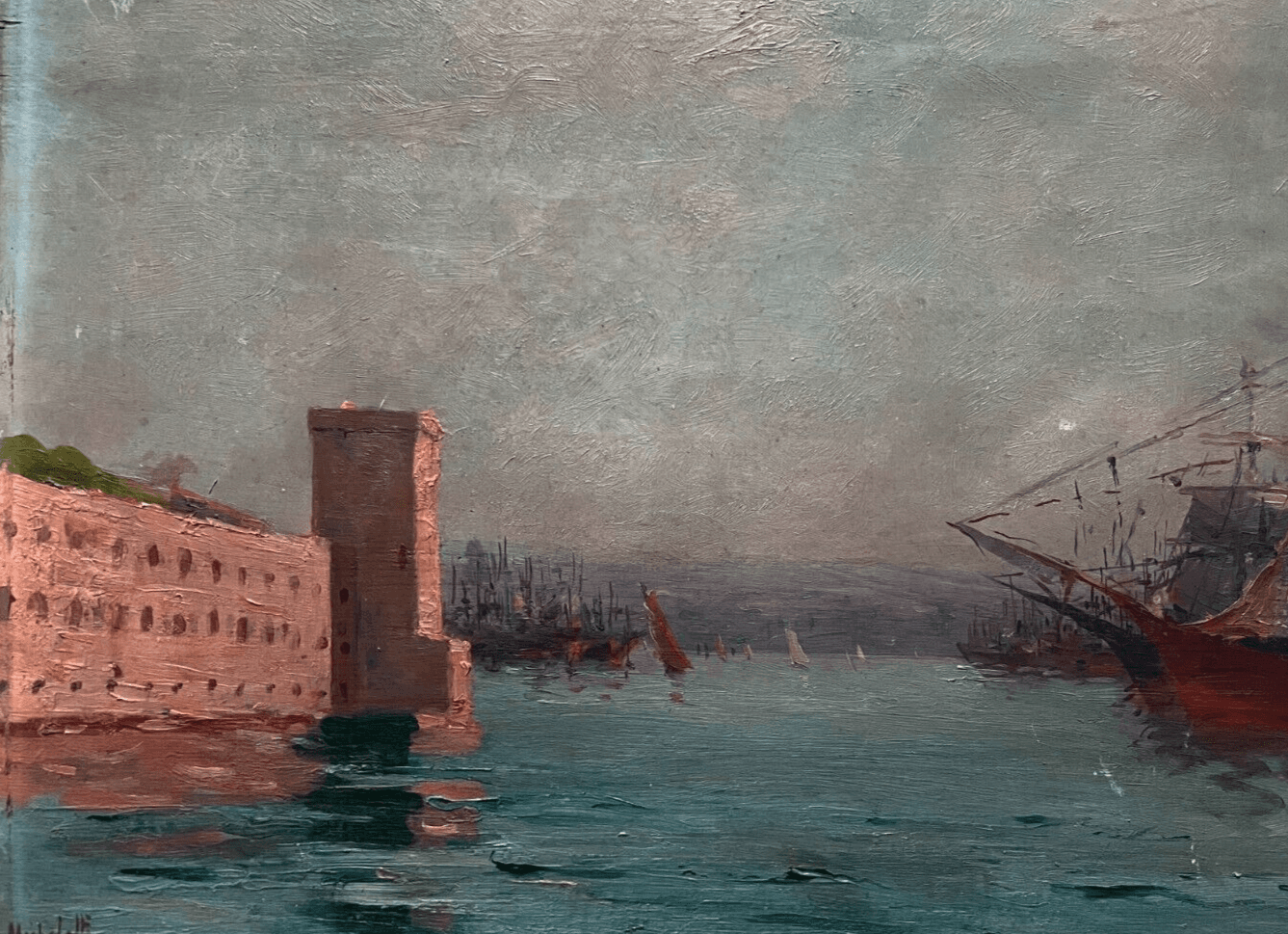 Antique Original Painting Seaside Landscape signed MICHELETTI