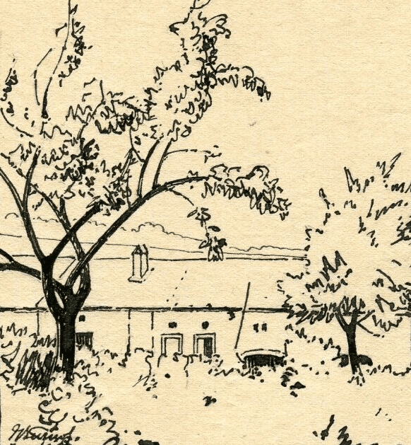 Vintage Ink Original Drawing signed Champenoux, Houses and Trees image 2