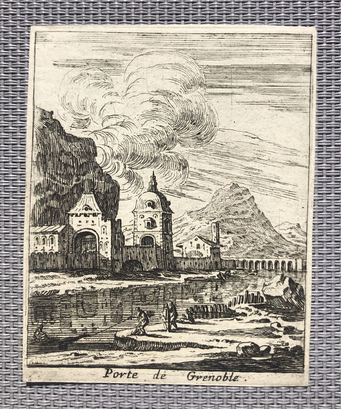 Antique Etching Original Cityview, Landscape, Porte de Grenoble, Houses image 7