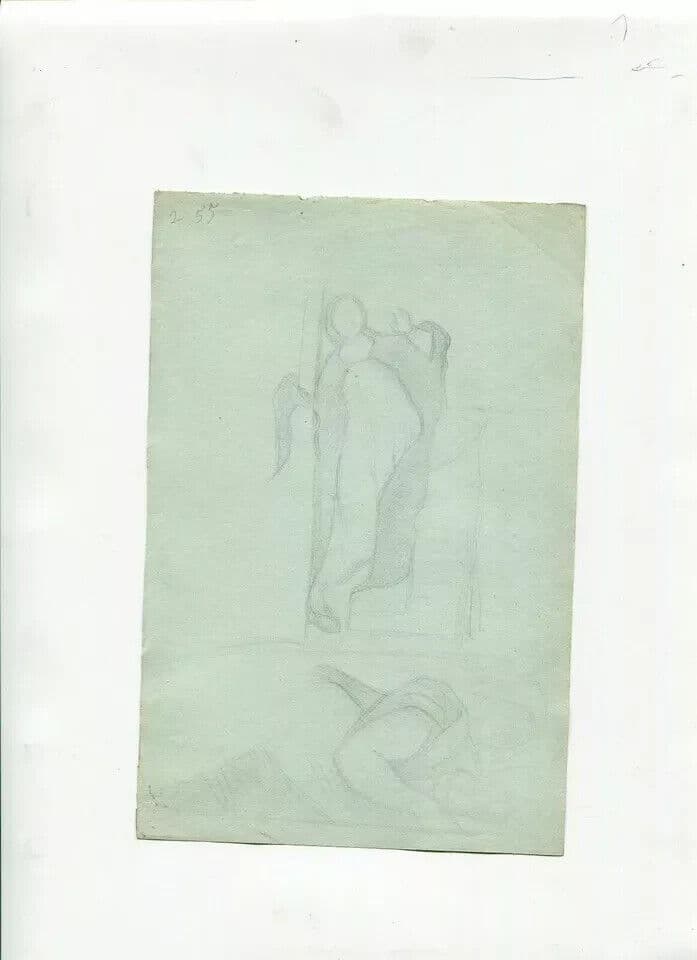 Antique Pencil Drawing 19th century of a Sainte, Religious Figure image 5