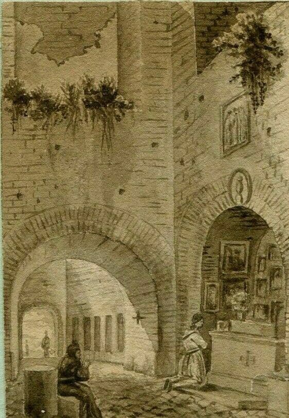 Drawing Religious Figures Praying in a Church