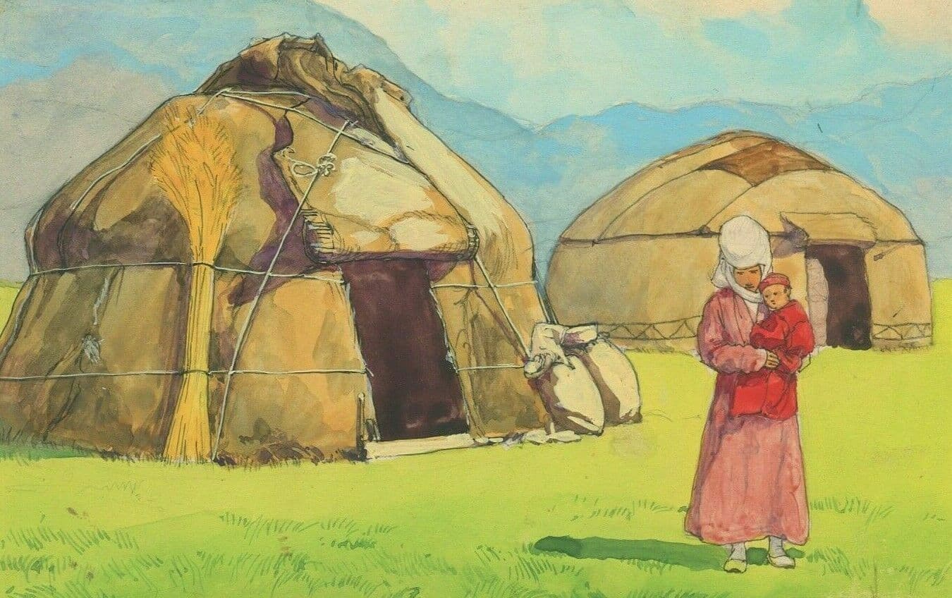 Drawing Illustration Tents Kyrgyz