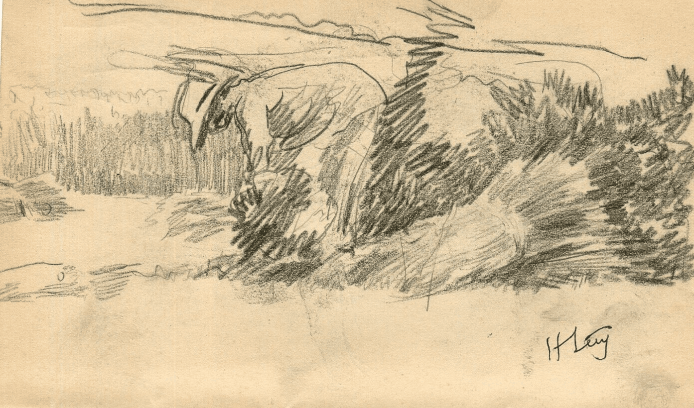 Vintage Pencil Drawing signed Woman in a Field Garden Sketch