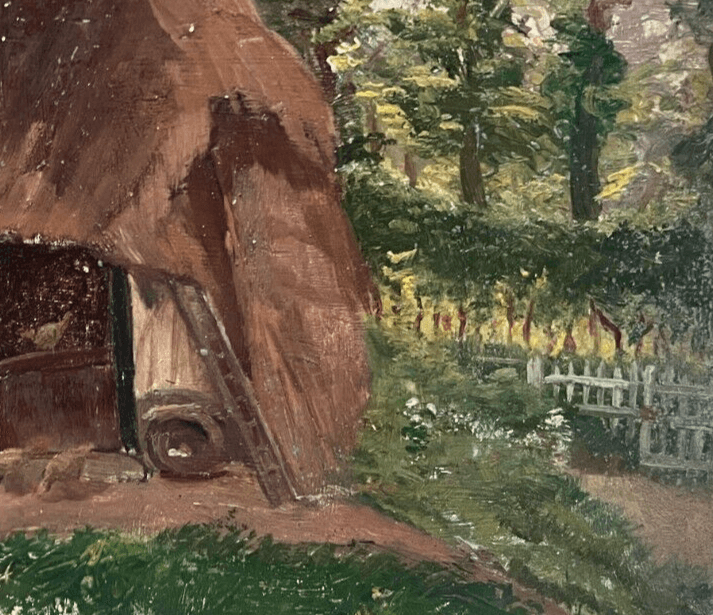 Antique Original Painting Landscape, House, Farm, Trees, Forest, Sennelier image 4