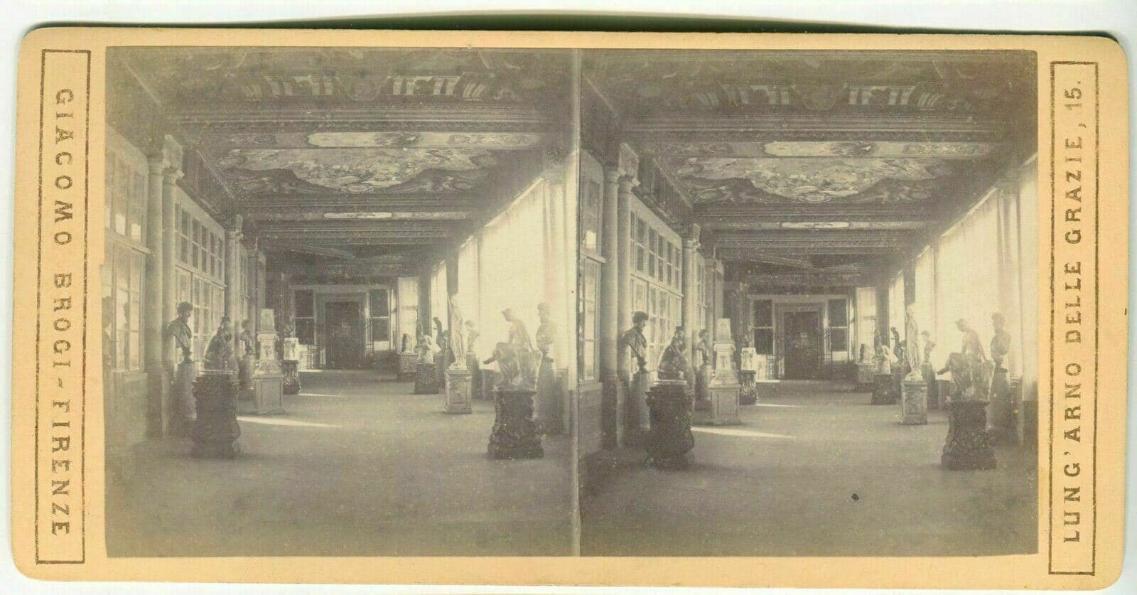 Vintage Stereoview Photograph Giacomo BROGI - Florence Uffizi Gallery c. 1870